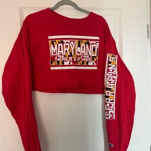 Champion Red Maryland Terrapins Long Sleeve Crop Top